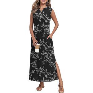 Women's Summer Maxi Dress Casual V Neck Pockets Loose Long Sundress
